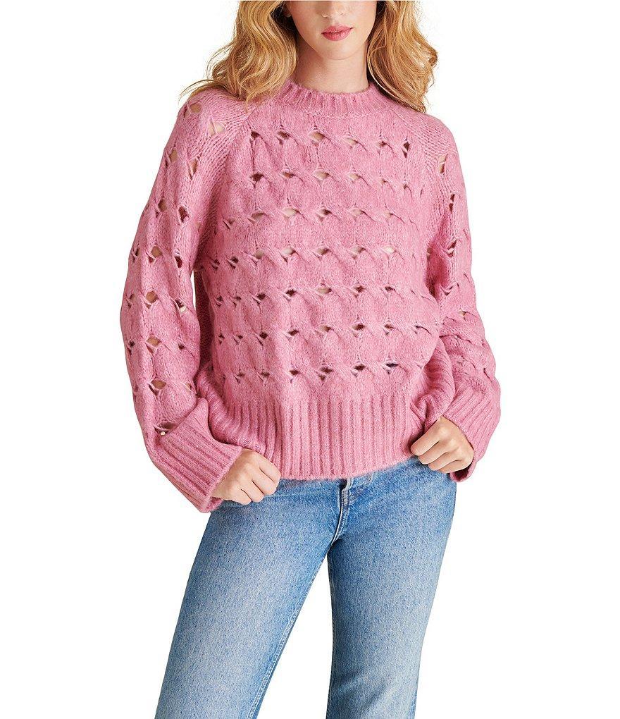 Steve Madden Sonora Cable Knit Crew Neck Long Sleeve Sweater Product Image