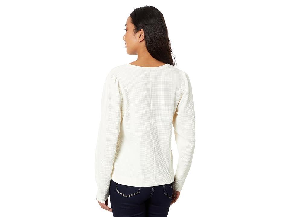 Lilla P Puff Sleeve Waffle V-Neck (Ecru) Women's Clothing Product Image