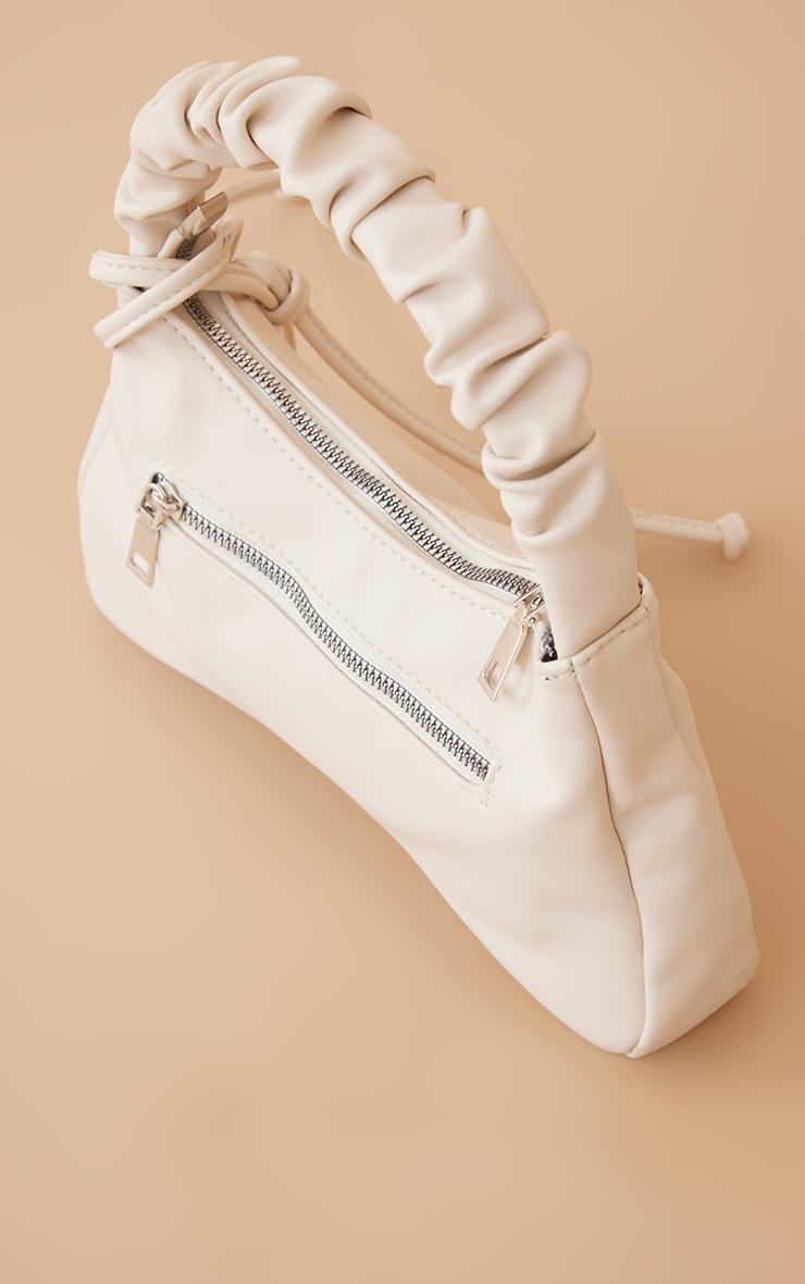 Cream PU Ruched Handle Zip Shoulder Bag Product Image