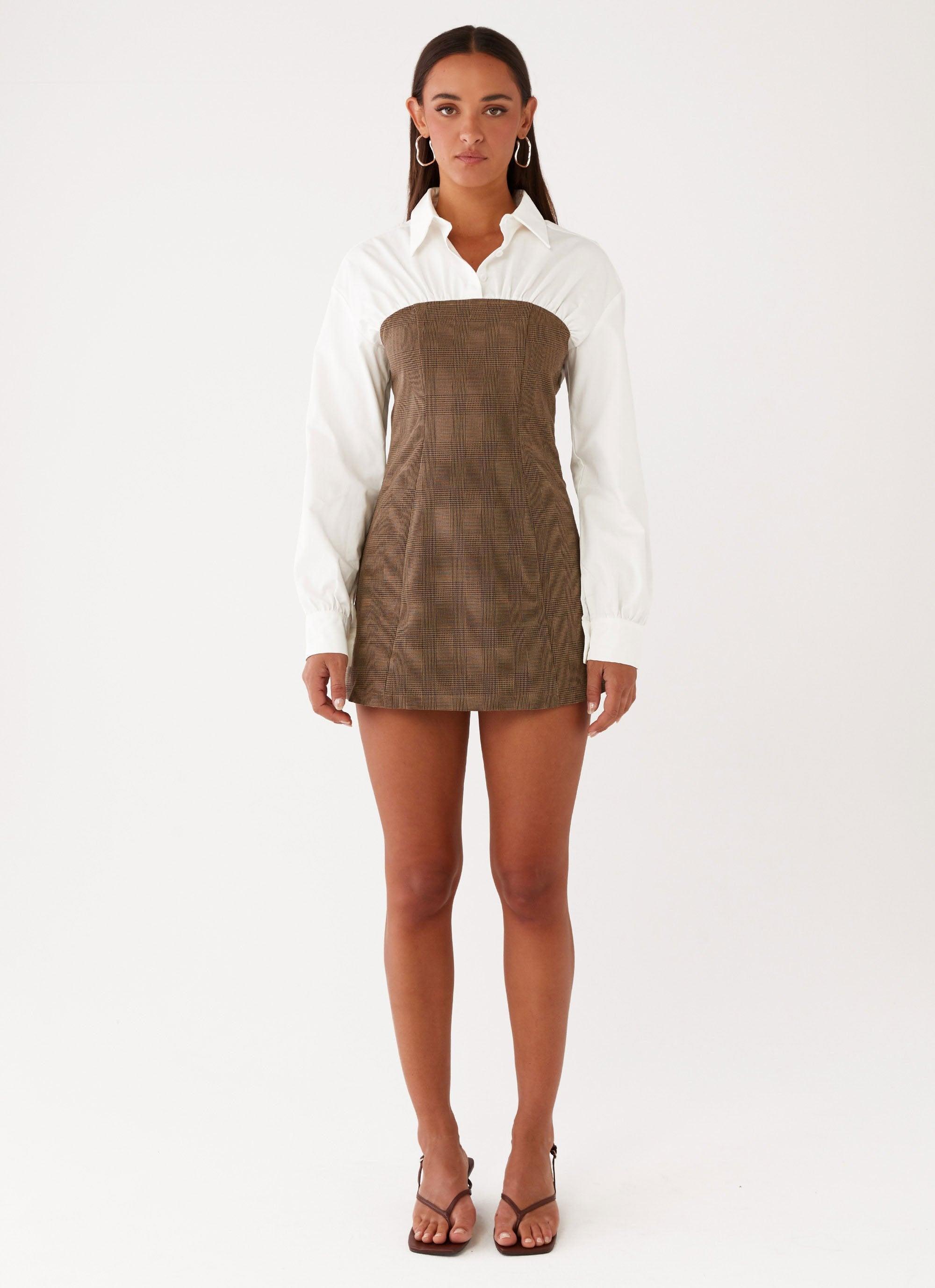 Adelaide Shirt Mini Dress - Brown Product Image