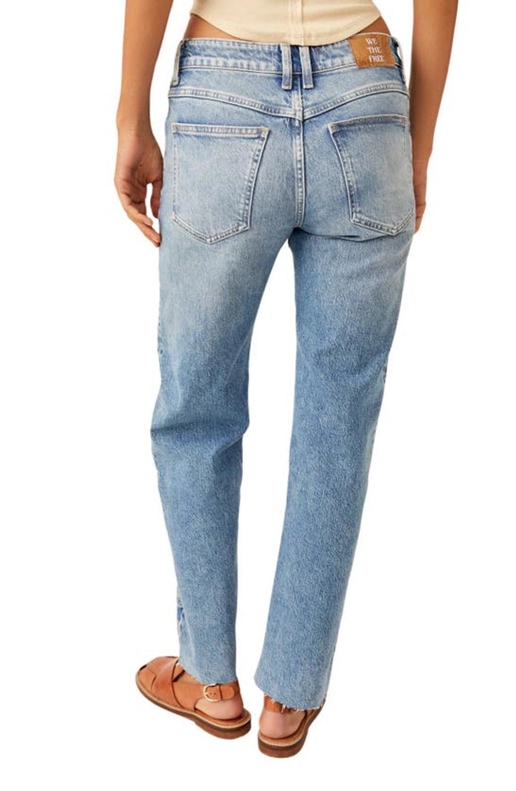 Risk Taker Raw Hem Straight Leg Jeans In Blue Product Image