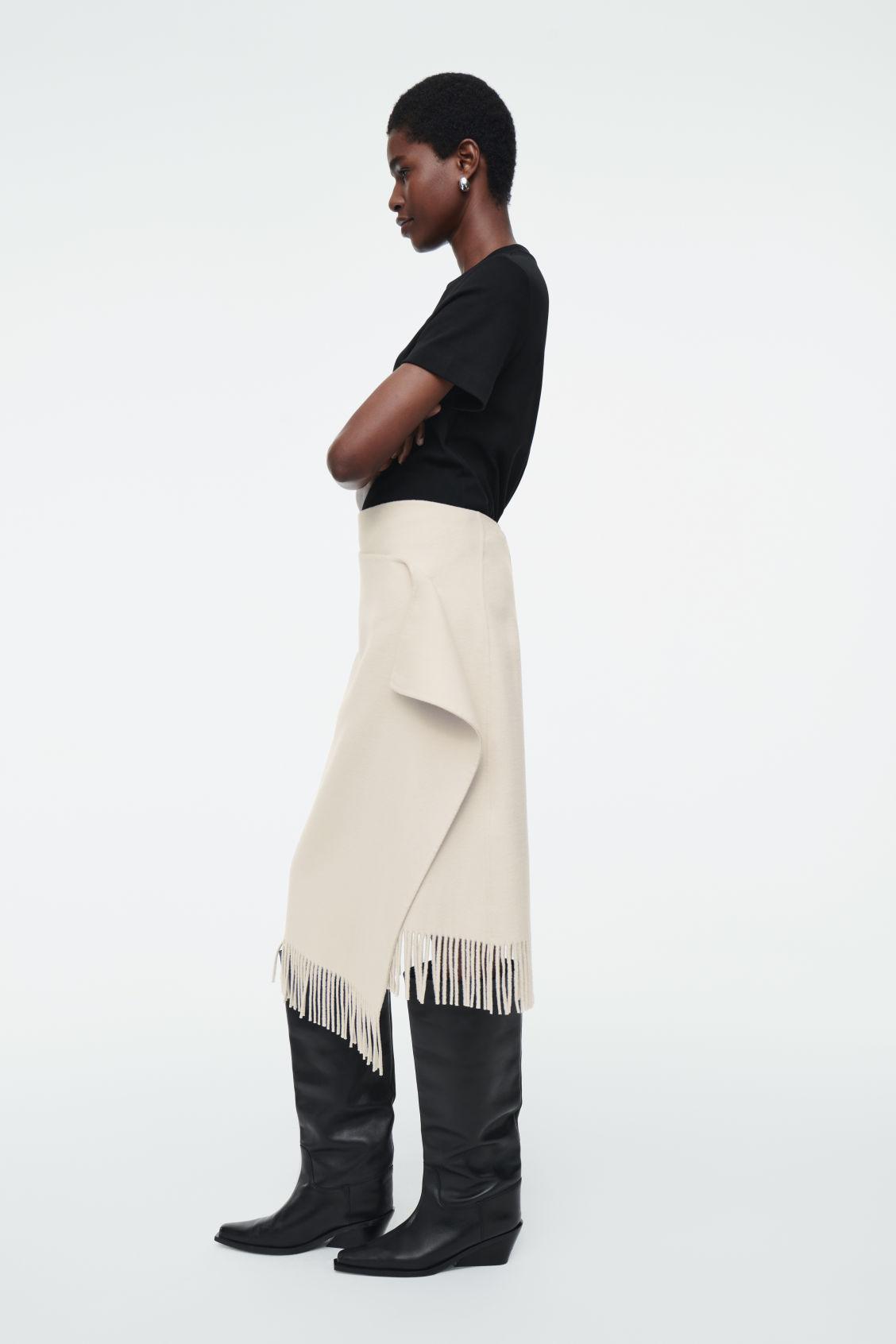 FRINGED WOOL MIDI WRAP SKIRT Product Image