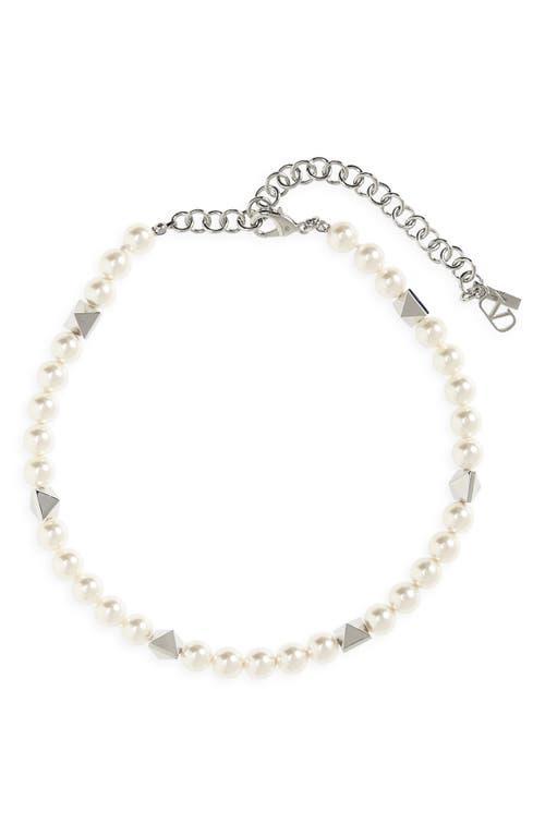 Valentino Garavani Mens VLOGO Rockstud & Imitation Pearl Choker Necklace Product Image