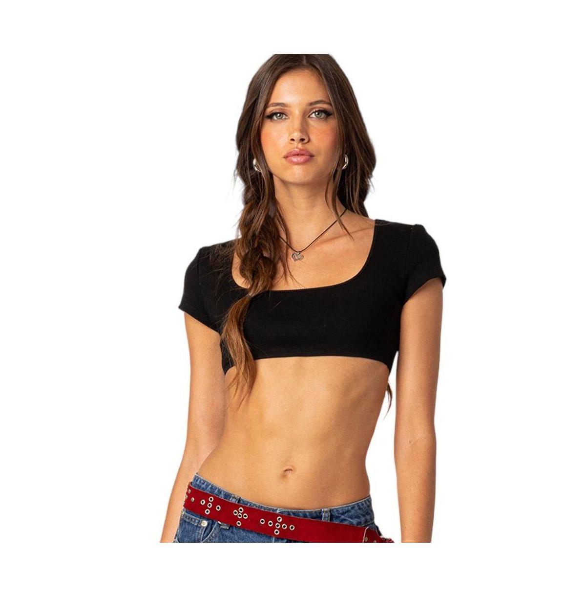 Womens Square Neck Ribbed Crop Top Product Image