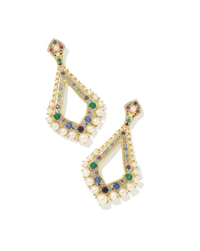 Krista Gold Statement Earrings in White Mix Product Image