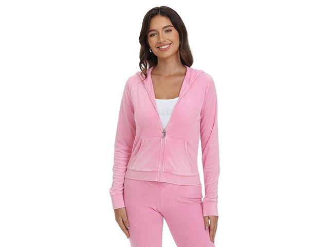 Juicy Couture Garment Washed Heritage Kangaroo Pocket Track (Hot Hot) Women's Sweater Product Image