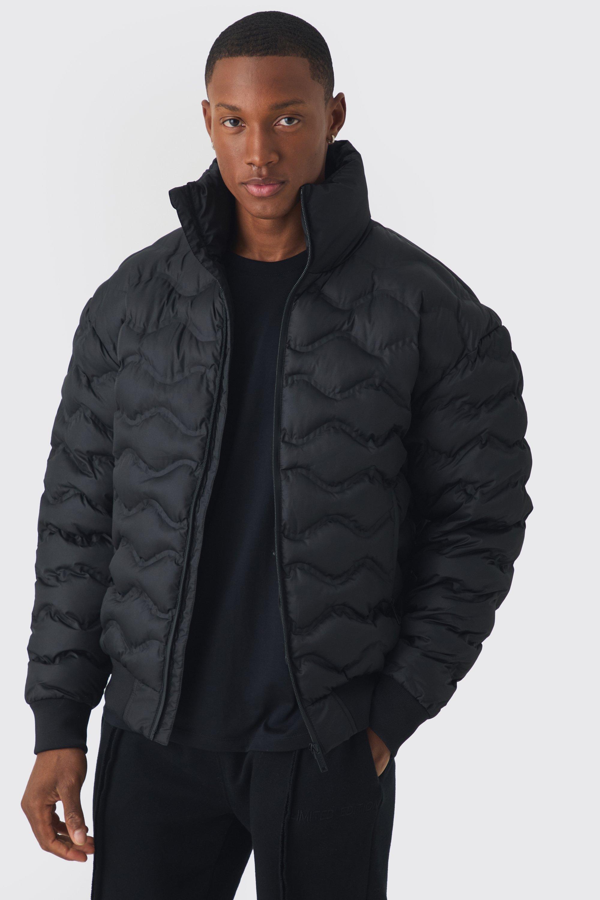 Quilted Padded Bomber Jacket In Black | boohooMAN USA Product Image