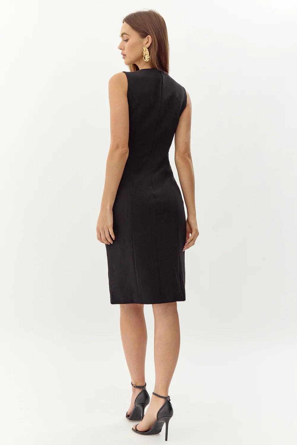 Kayla Wave Cut Sheath Dress- Black Product Image