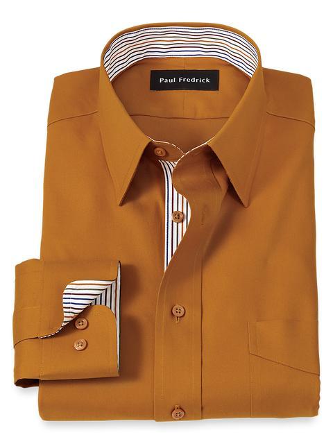 Non-Iron Cotton Solid Dress Shirt With Contrast Trim - Rust Product Image