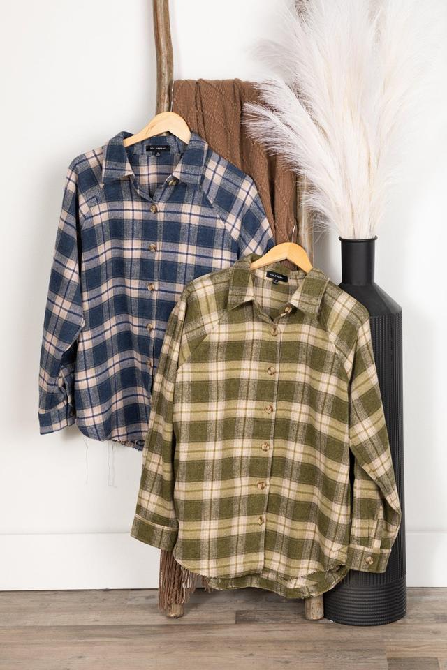 Oversized Collared Button Down Plaid Shirt Product Image