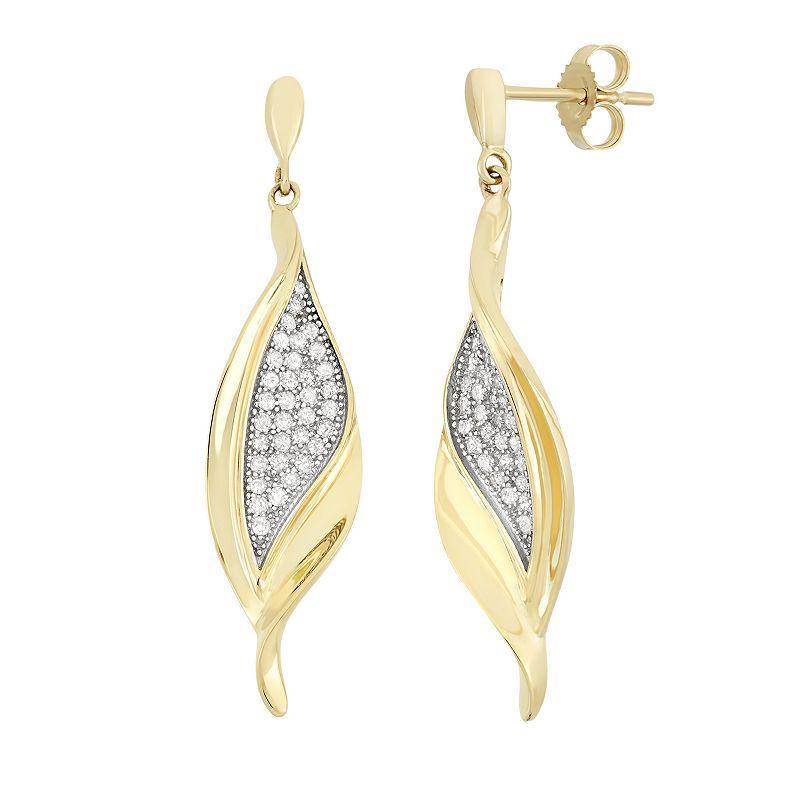 3/8 Carat T.W. Diamond 10k Gold Leaf Drop Earrings, Womens, White Product Image