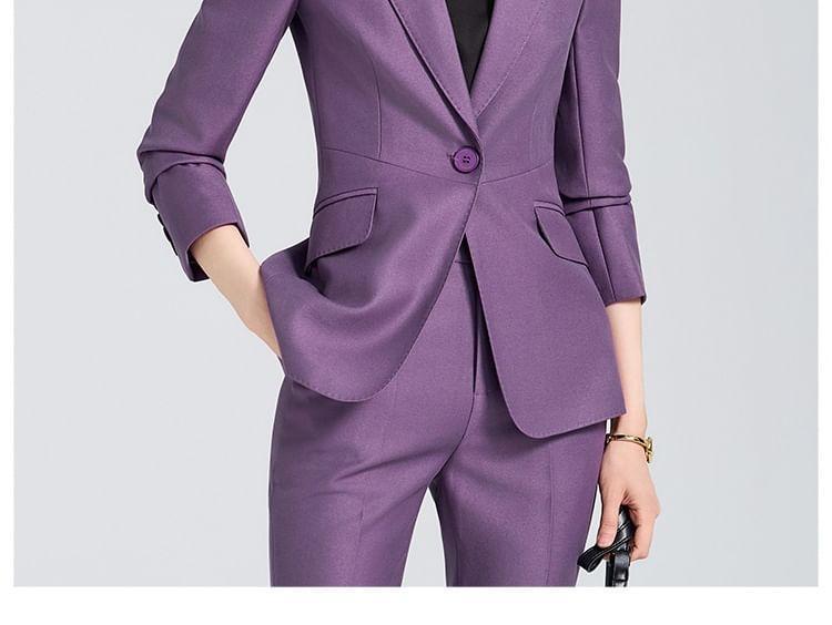 Lapel Collar Plain Single Breasted Blazer / Mid Rise Plain Dress Pants Product Image