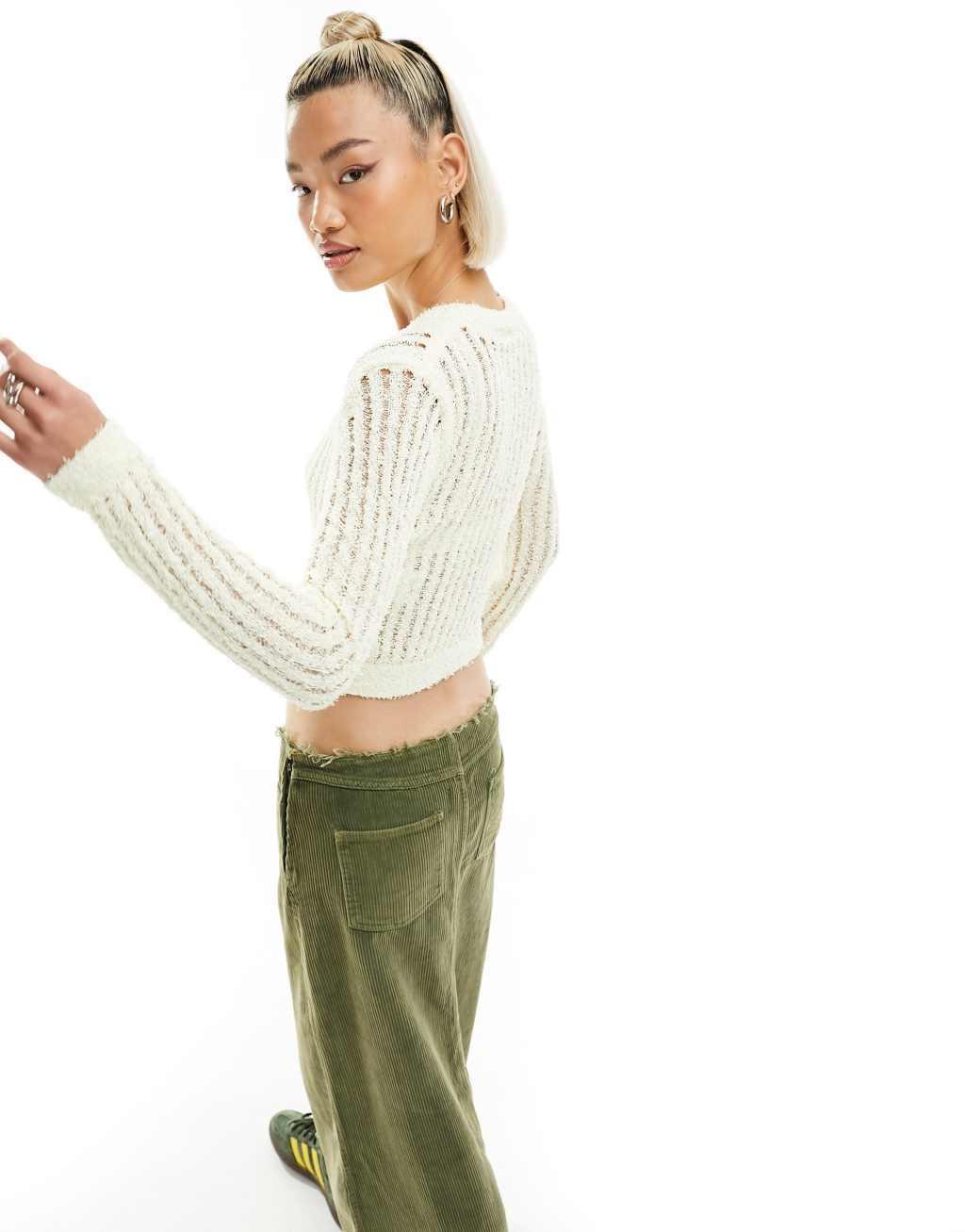 Noisy May crew neck cropped open knit top Product Image