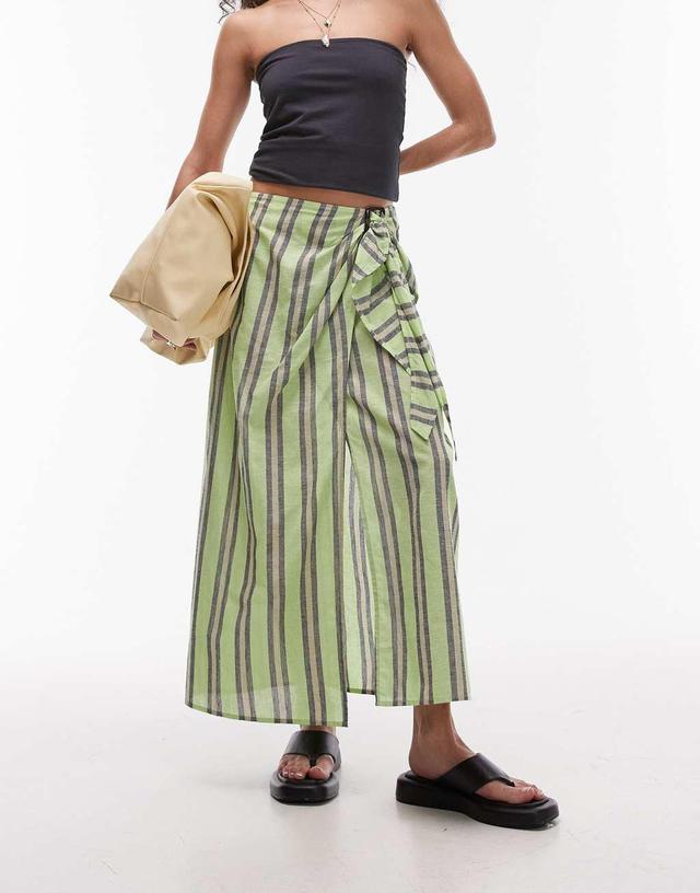 Topshop stripe sarong with buckle in green  Product Image