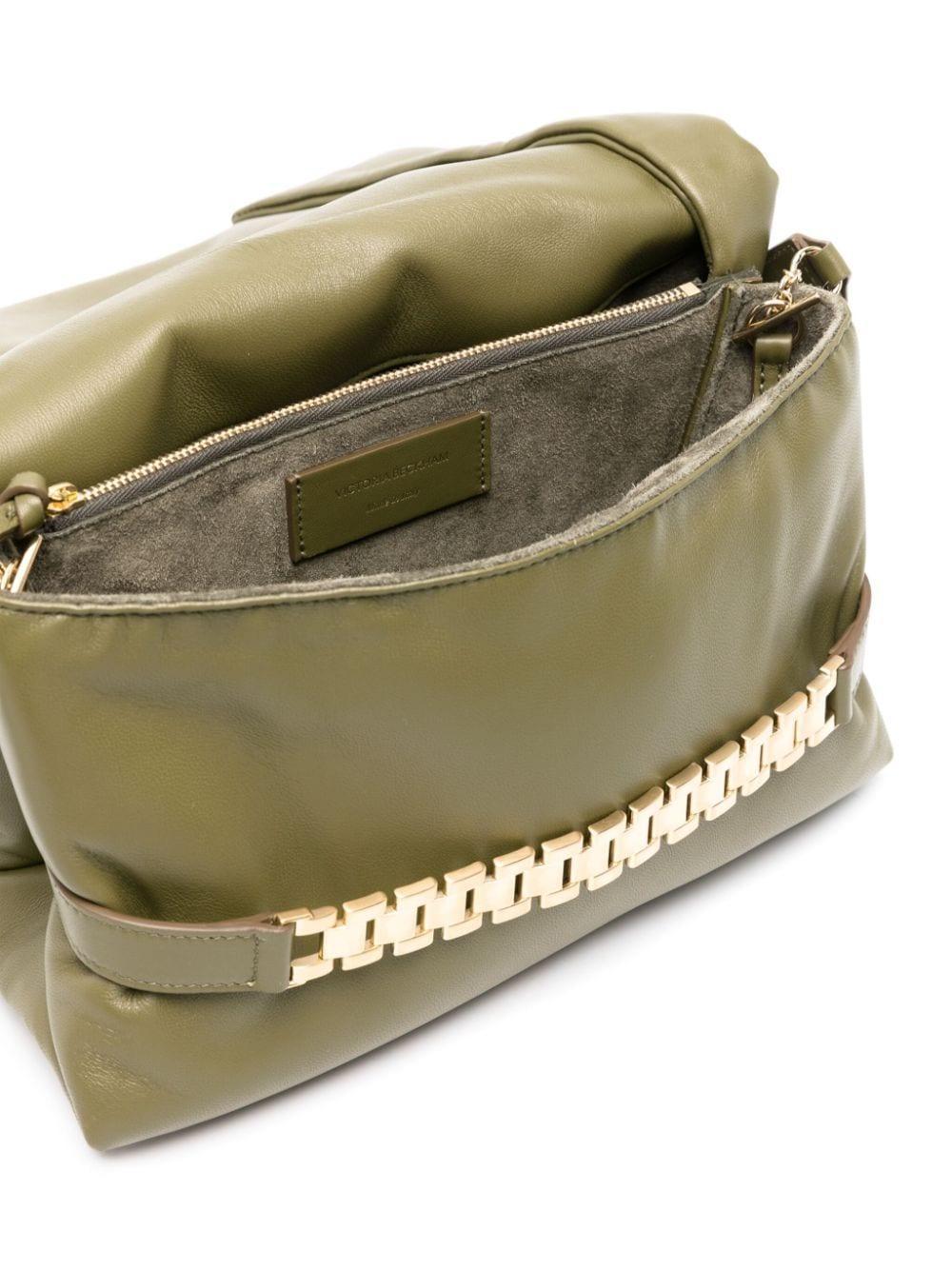 Puffy Chain Leather Tote Bag In Green Product Image