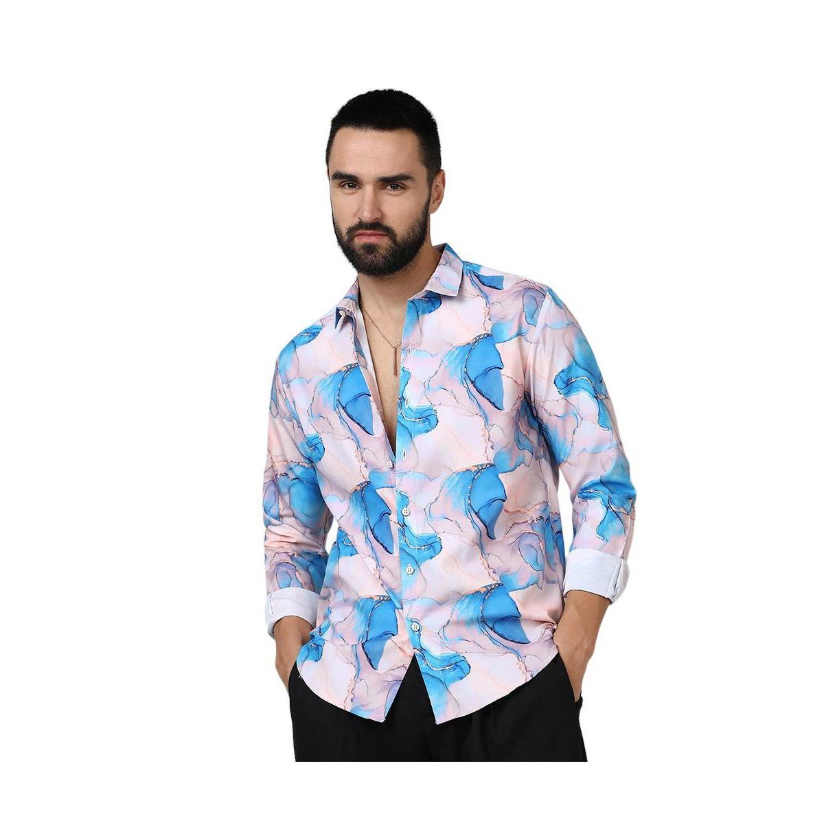 Campus Sutra Mens Sky Blue & Ivory White Marble Shirt Product Image