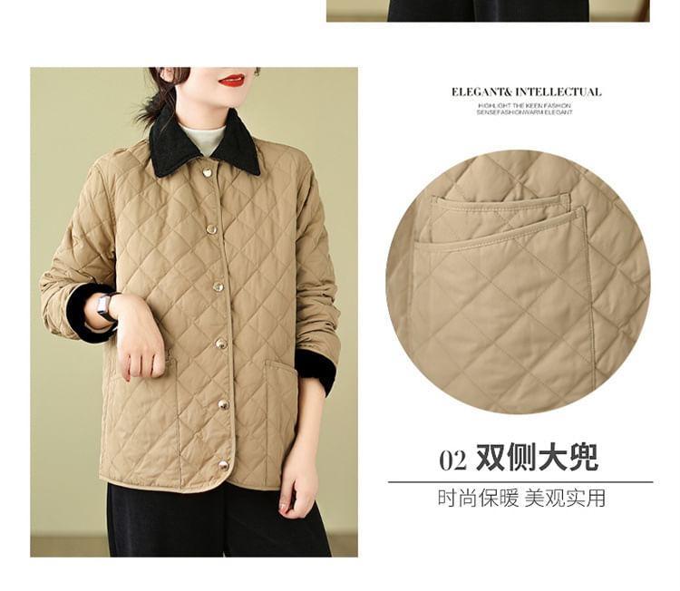 Contrast Collar Quilted Button-Up Jacket Product Image