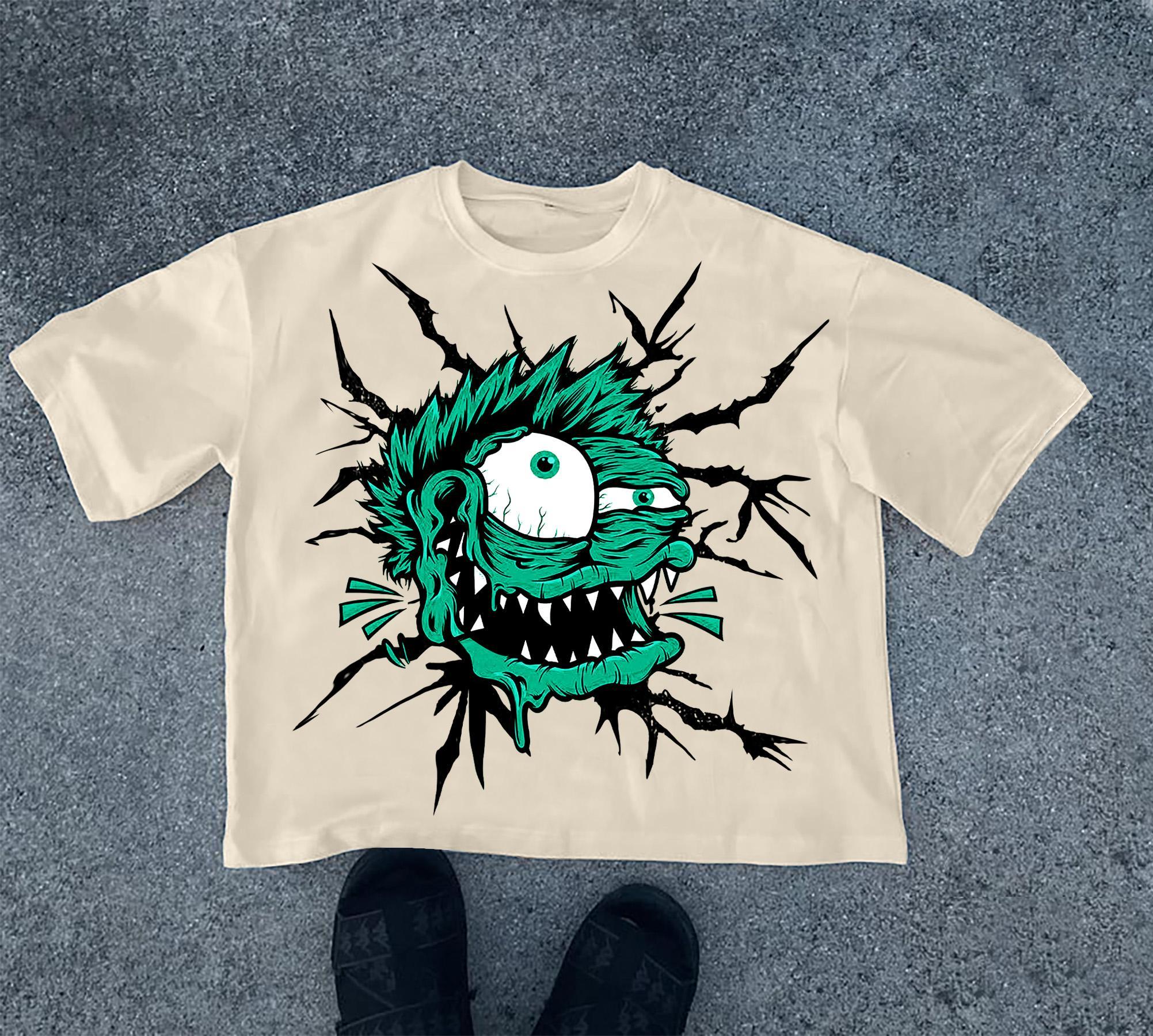 Fun Cartoon Graphics Print Cotton T-Shirt Product Image