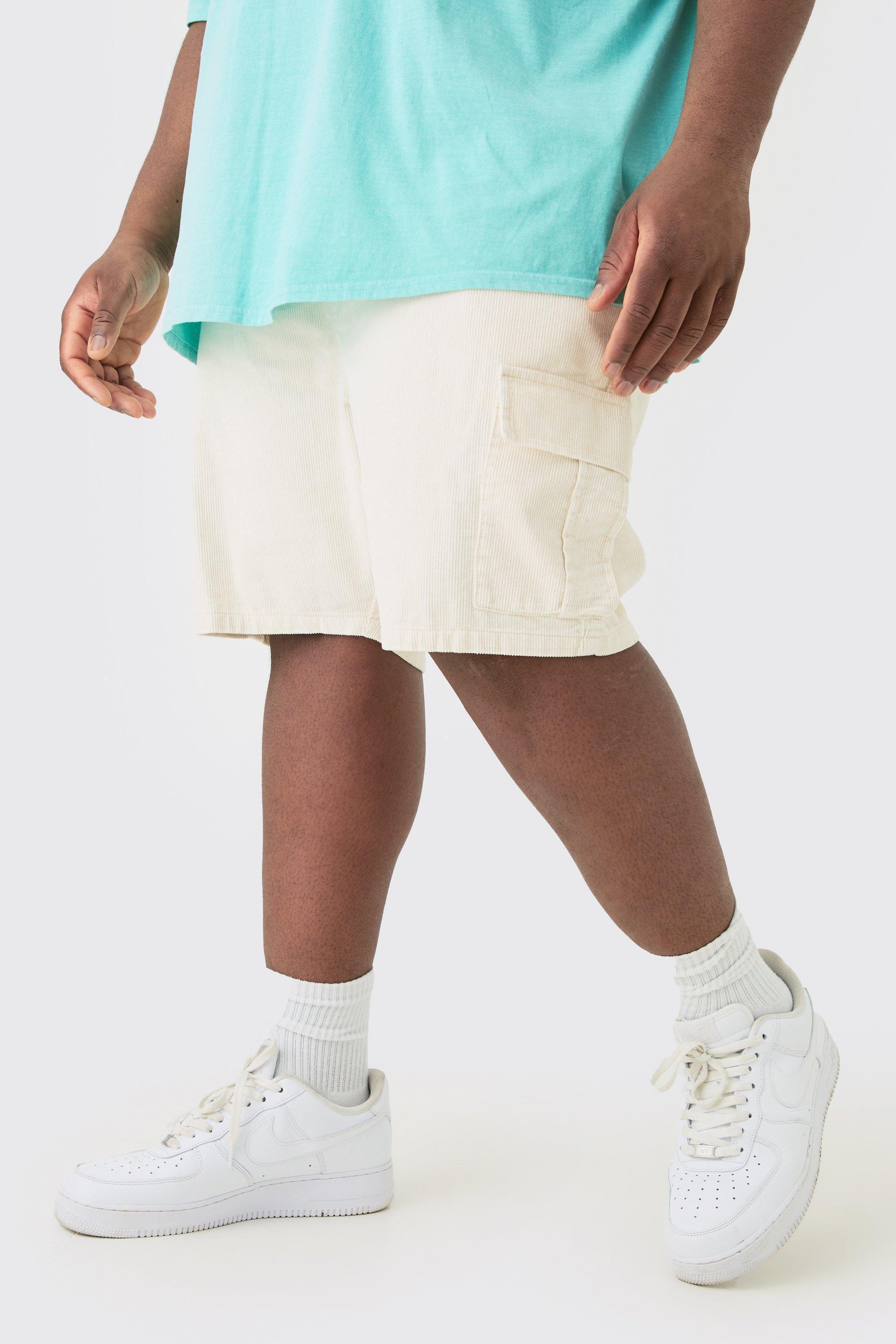 Plus Cord Cargo Shorts In Stone | boohooMAN USA Product Image