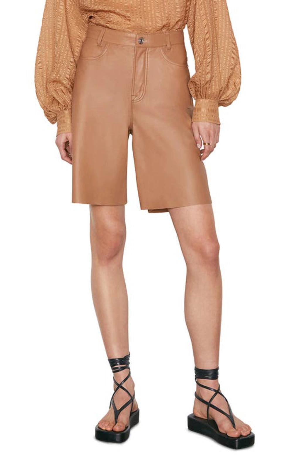 High Waist Leather Bermuda Shorts In Latte Product Image