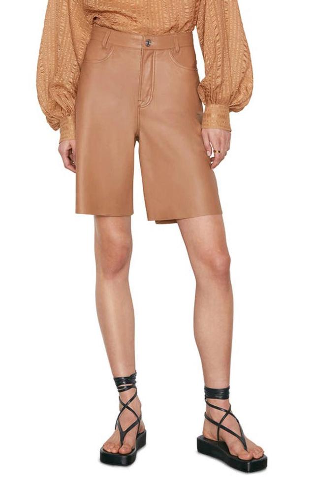 High Waist Leather Bermuda Shorts In Latte Product Image