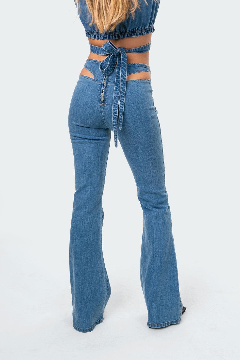 Kira Cut-Out Flared Jeans Product Image