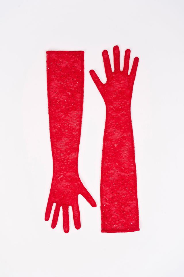 Lace Gloves in Fire Red Product Image