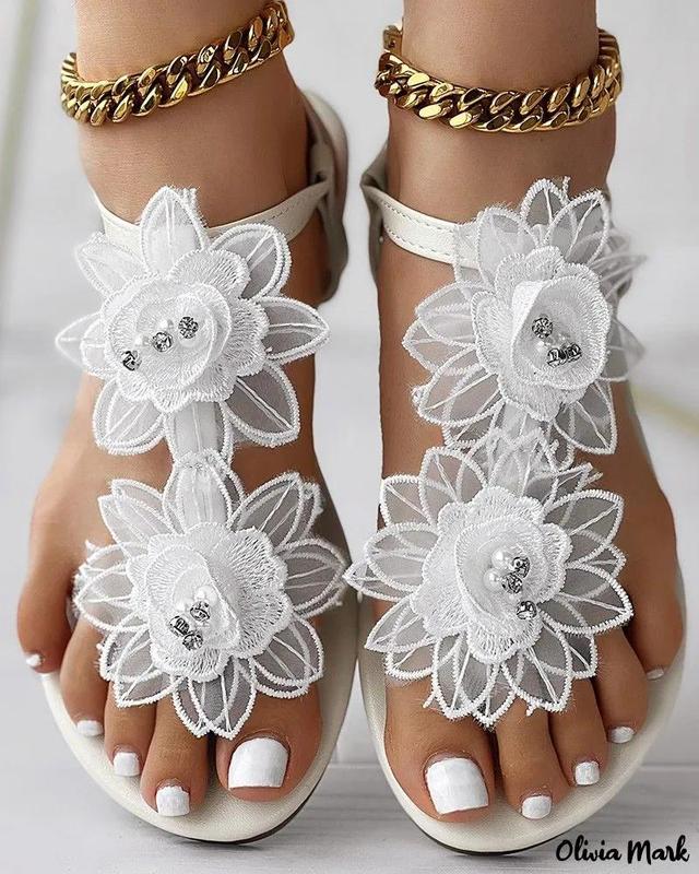 Olivia Mark – Womens Lace Floral Pattern Toe Post Sandals for Summer Product Image