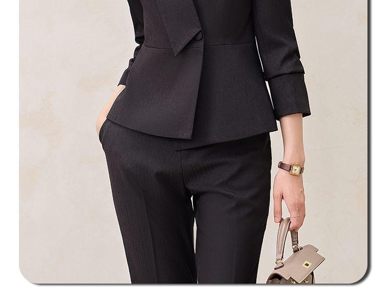 Shawl Lapel Plain Single Breasted Blazer / High Waist Flared Slacks / Set Product Image