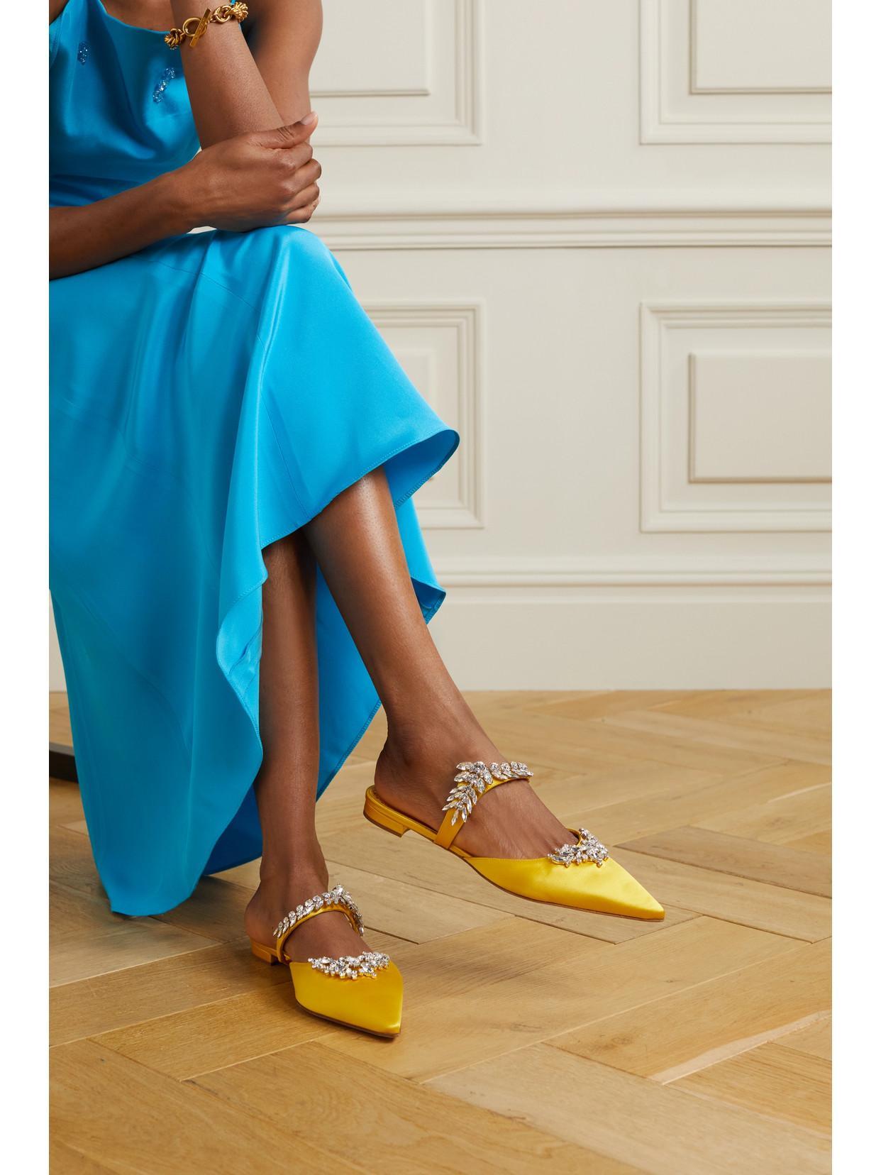 MANOLO BLAHNIK Lurum Satin Flat In Yellow Product Image