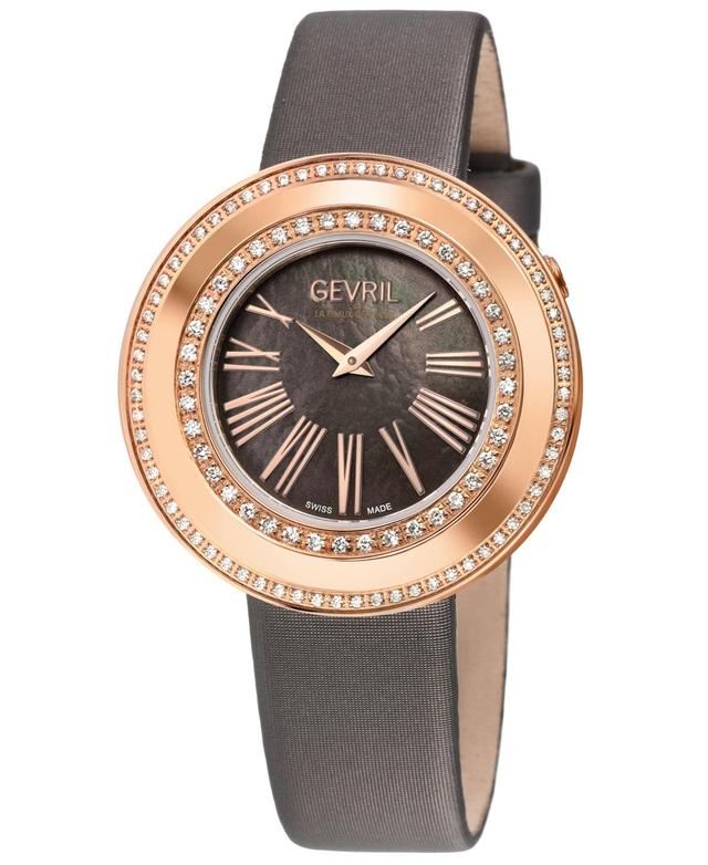 Gevril Womens Gandria Bronze Gray Leather Watch 36mm - Rose Product Image