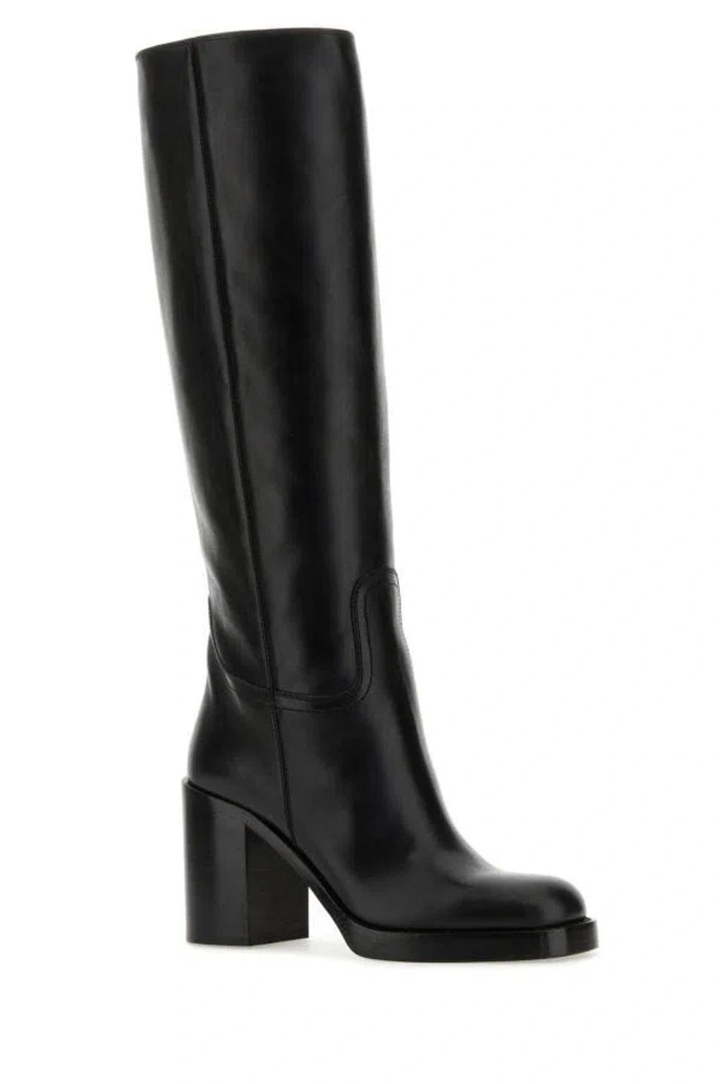 PRADA 90mm Knee-high Leather Boots In Black Product Image