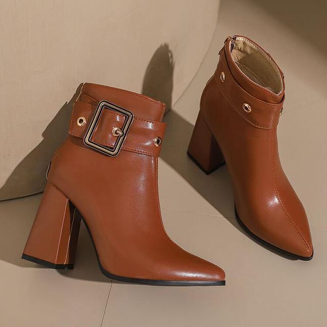 Block Heel Pointed buckled Short Boots Product Image