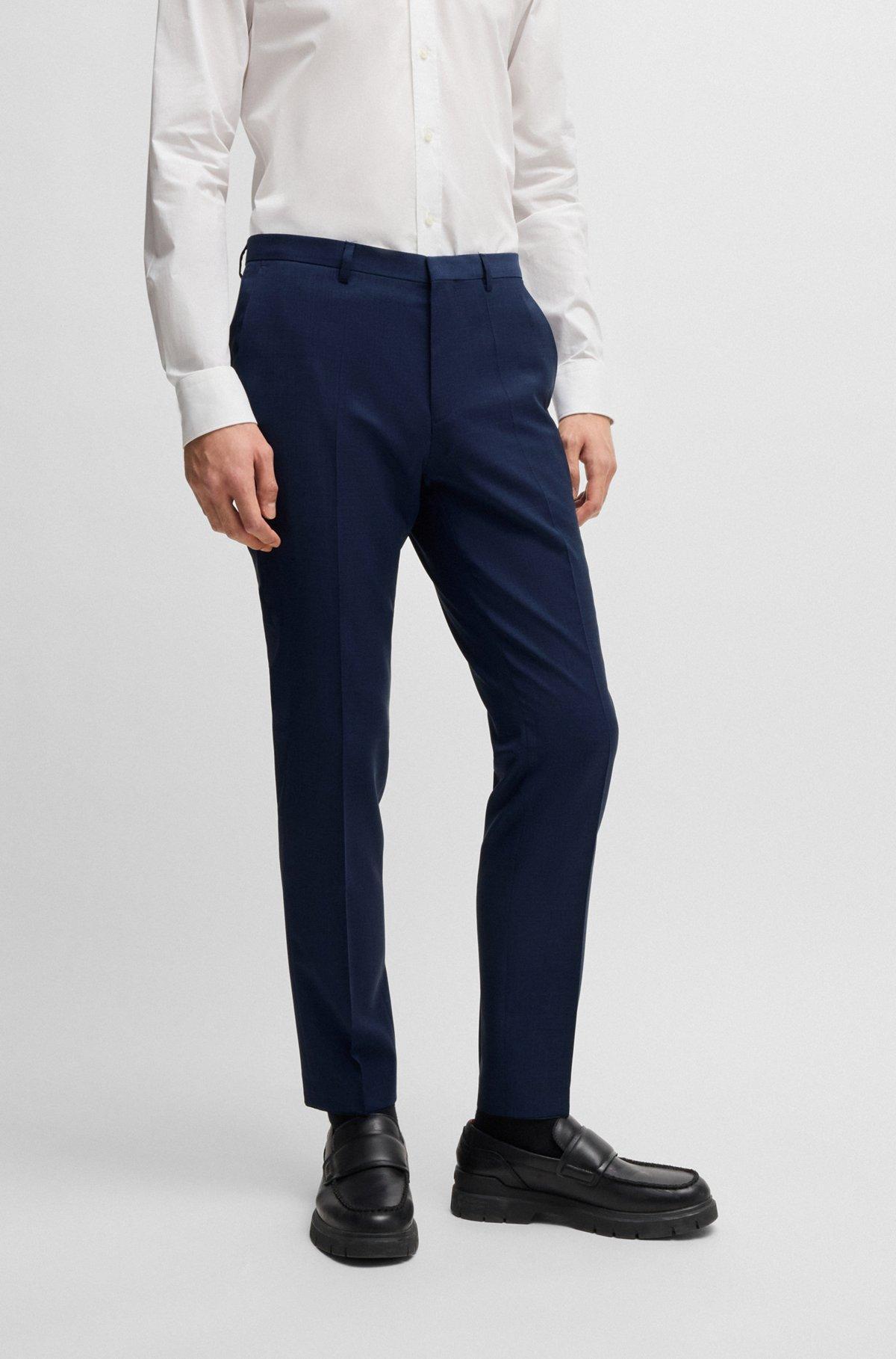 HUGO - Extra-slim-fit suit trousers in melange wool - Dark Blue Product Image