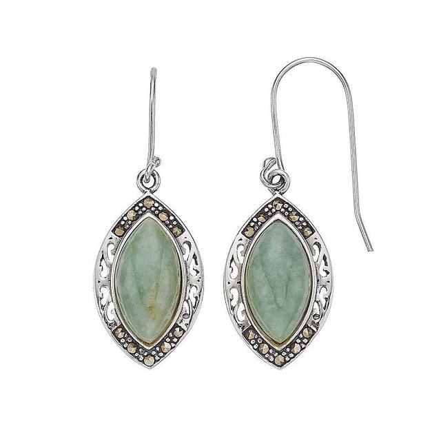 Tori Hill Sterling Silver Jade & Marcasite Marquise Dangle Earrings, Womens Product Image