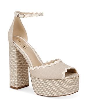 Sam Edelman Kori Linen Ankle Strap Rick-Rack Trim Platform Sandals Product Image