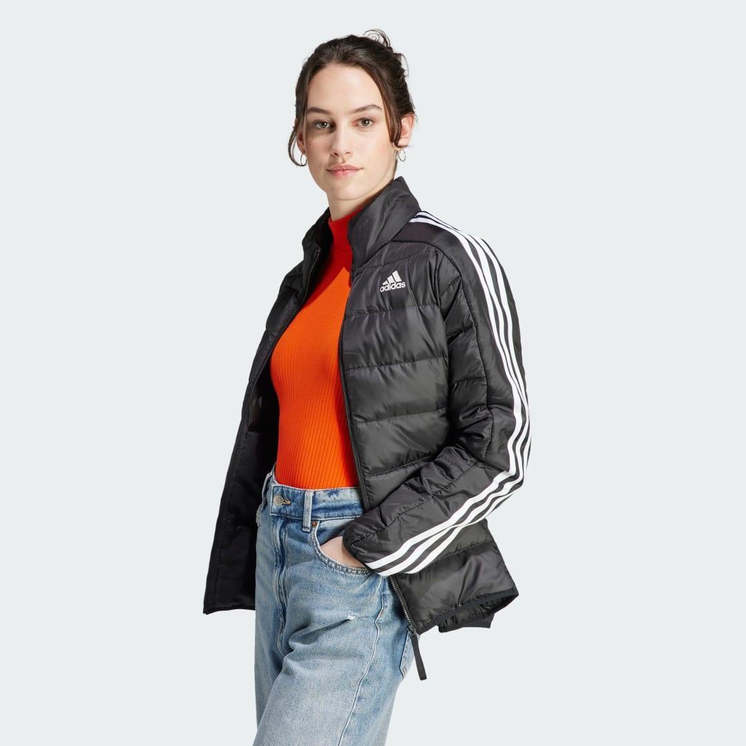 adidas Essentials 3-Stripes Light Down Jacket Black XL Womens Product Image