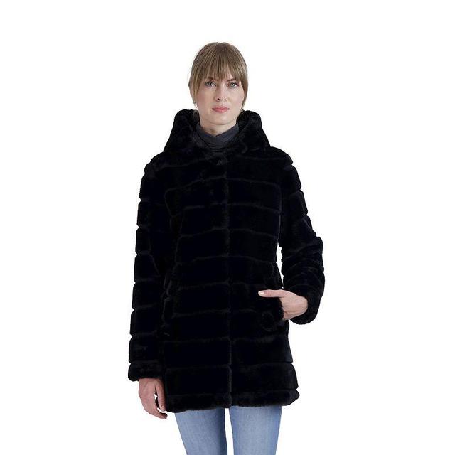 Womens Sebby Collection Hooded Reversible Faux-Fur Coat Product Image