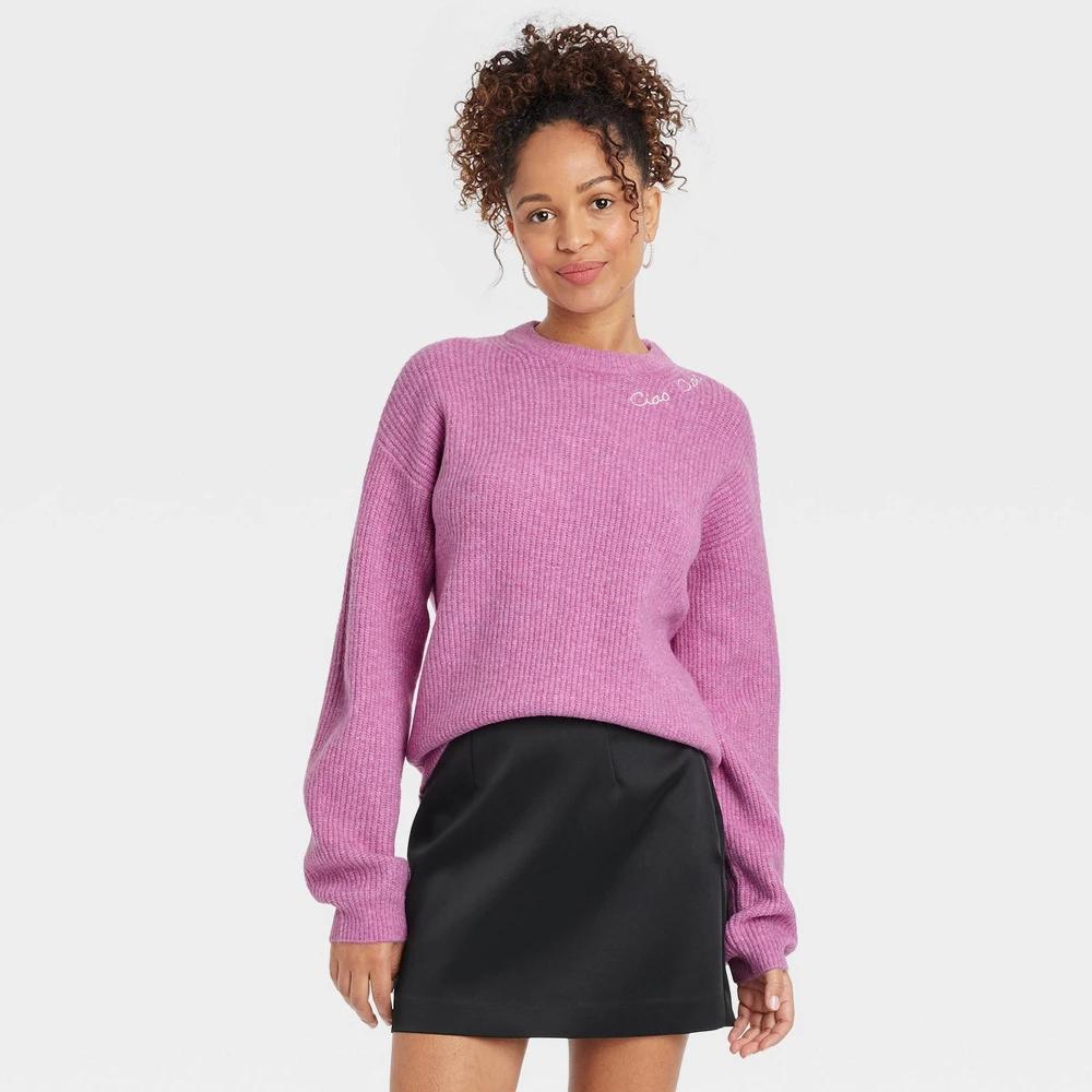 Womens Crewneck Cozy Knit Pullover Sweater - A New Day Purple Product Image