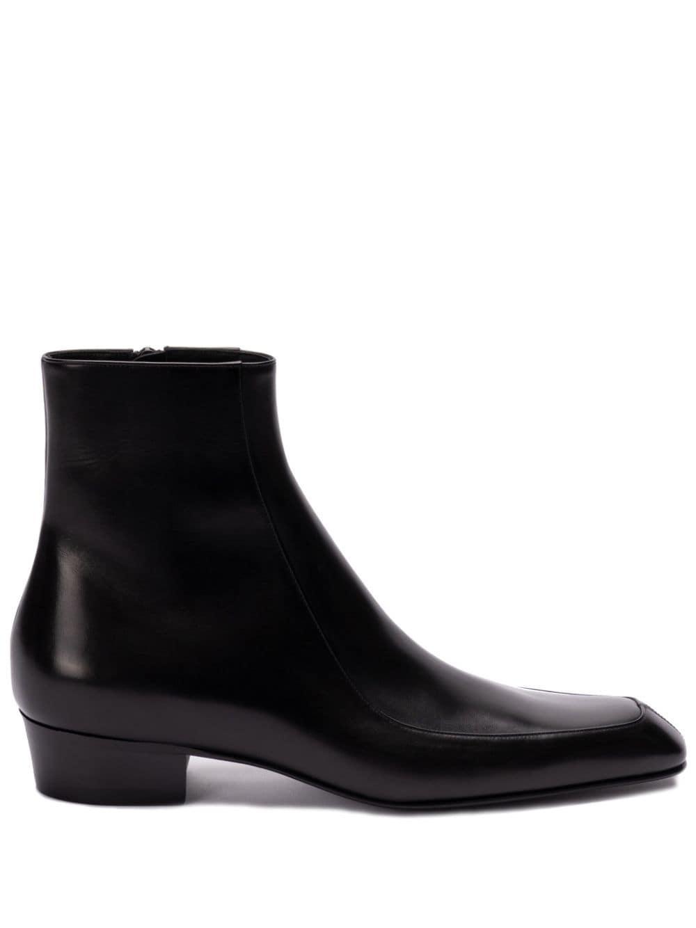 SAINT LAURENT High Top Square Toe Block Heel Ankle Boots In Black   Product Image