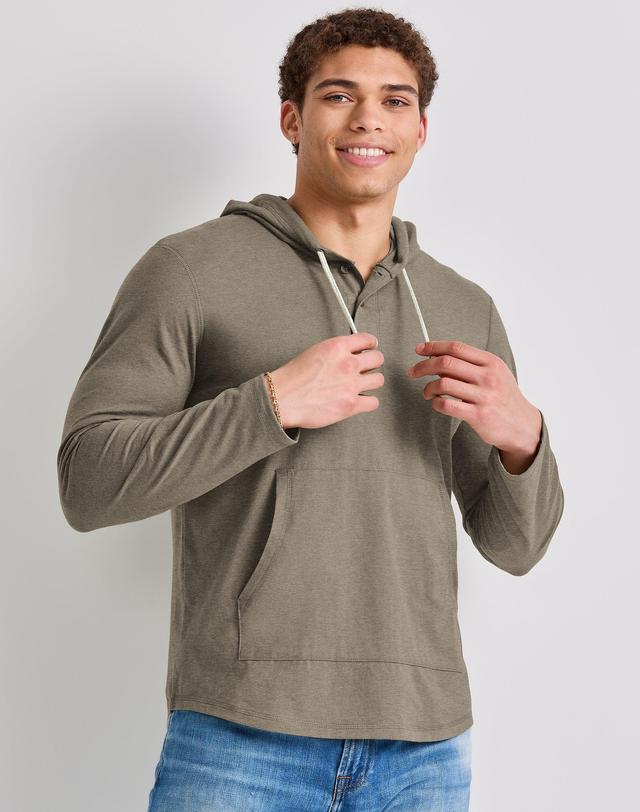 Mens Hanes Originals Cotton Henley Hoodie Light Grey Product Image