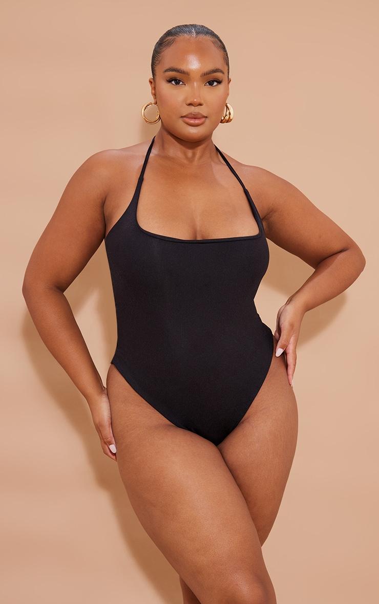 Plus Black Tie Back Swimsuit Product Image