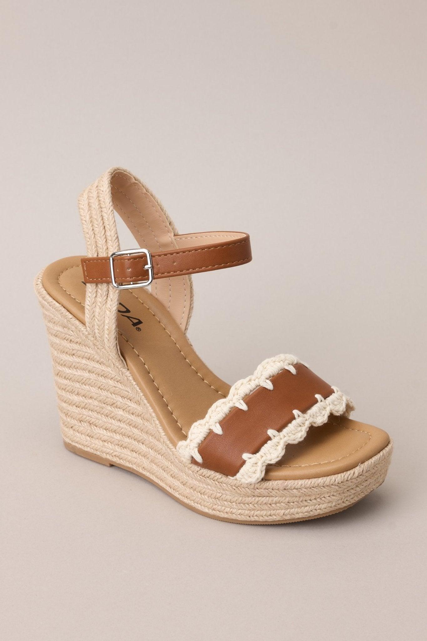 Escape to Sea Tan Scalloped Espadrille Wedge Sandals Product Image