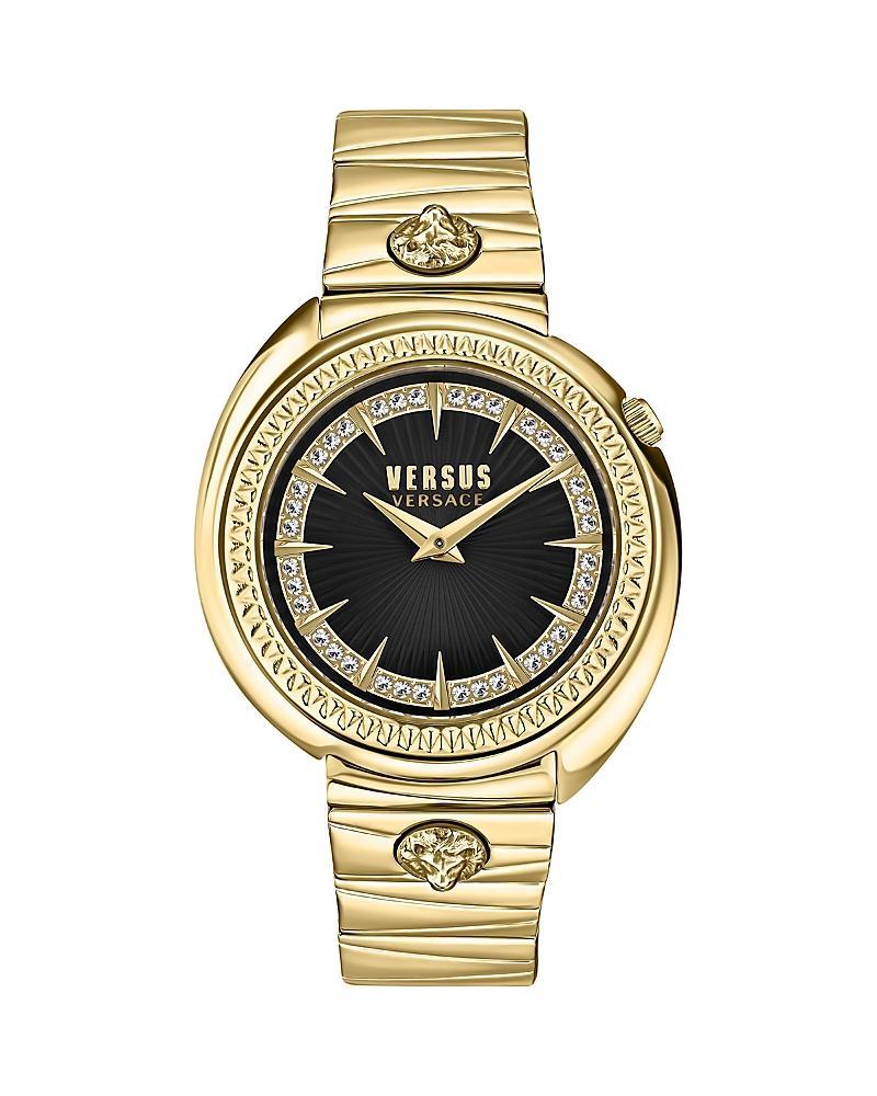 Versus Versace Womens Tortona Crystal 2 Hand Quartz Black Genuine Leather Watch, 38mm Product Image