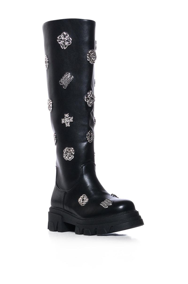 AZALEA WANG DALKEY SILVER HARDWARE EMBELLISHED BOOT Product Image