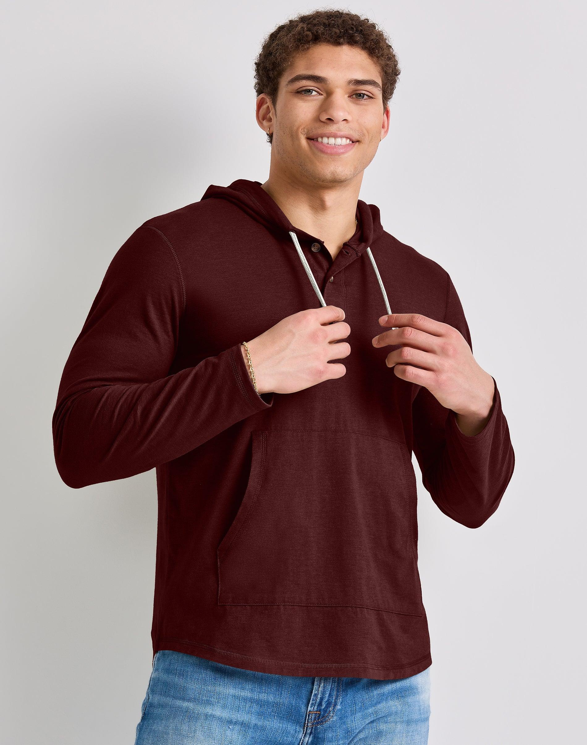 Hanes Originals Mens Cotton Henley Hoodie Black S Product Image