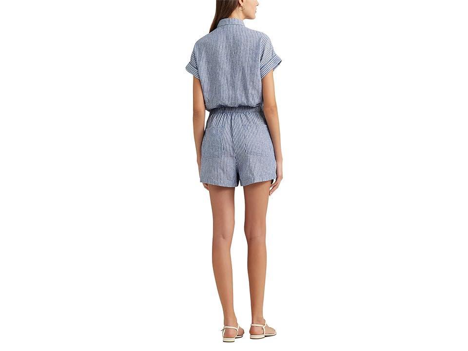 Lauren Ralph Lauren Pinstripe Linen Shorts-Sleeve Romper White) Women's Jumpsuit & Rompers One Piece Product Image