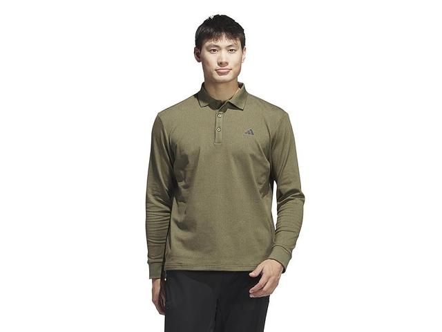 adidas Golf Essentials Long Sleeve Polo Shirt (Olive Strata Melange) Men's Clothing Product Image