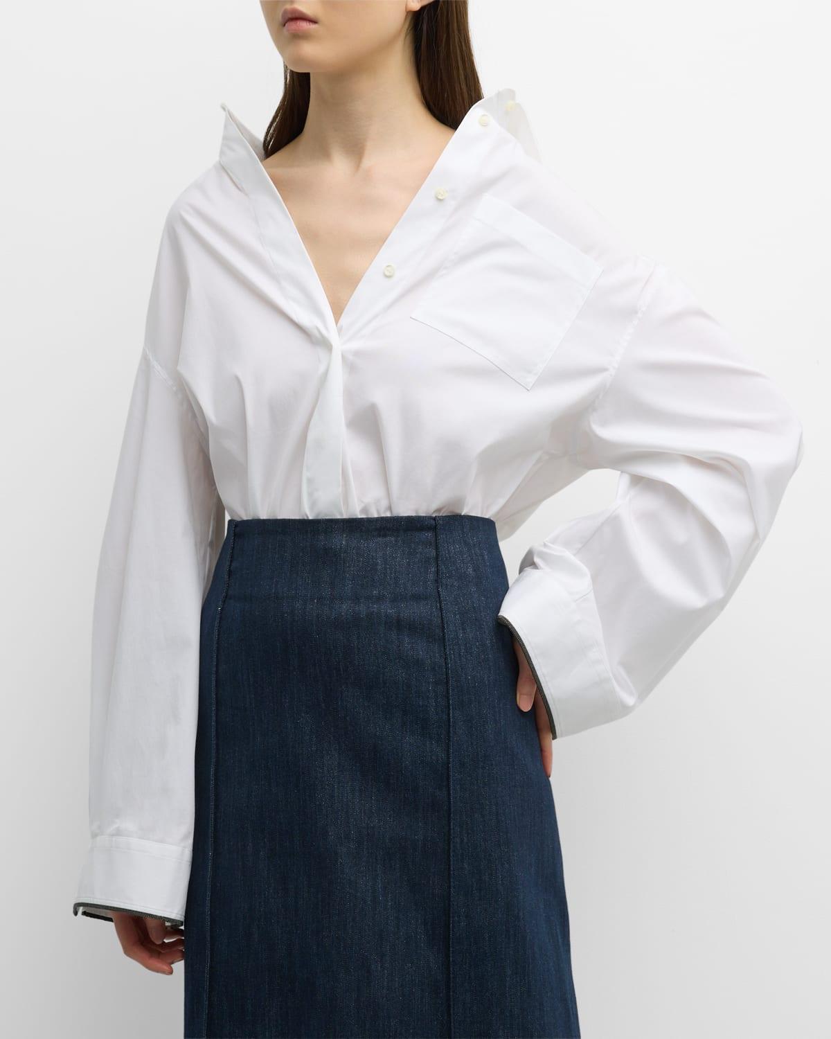 Monili-Cuff Bell-Sleeve Cotton Poplin Shirt Product Image