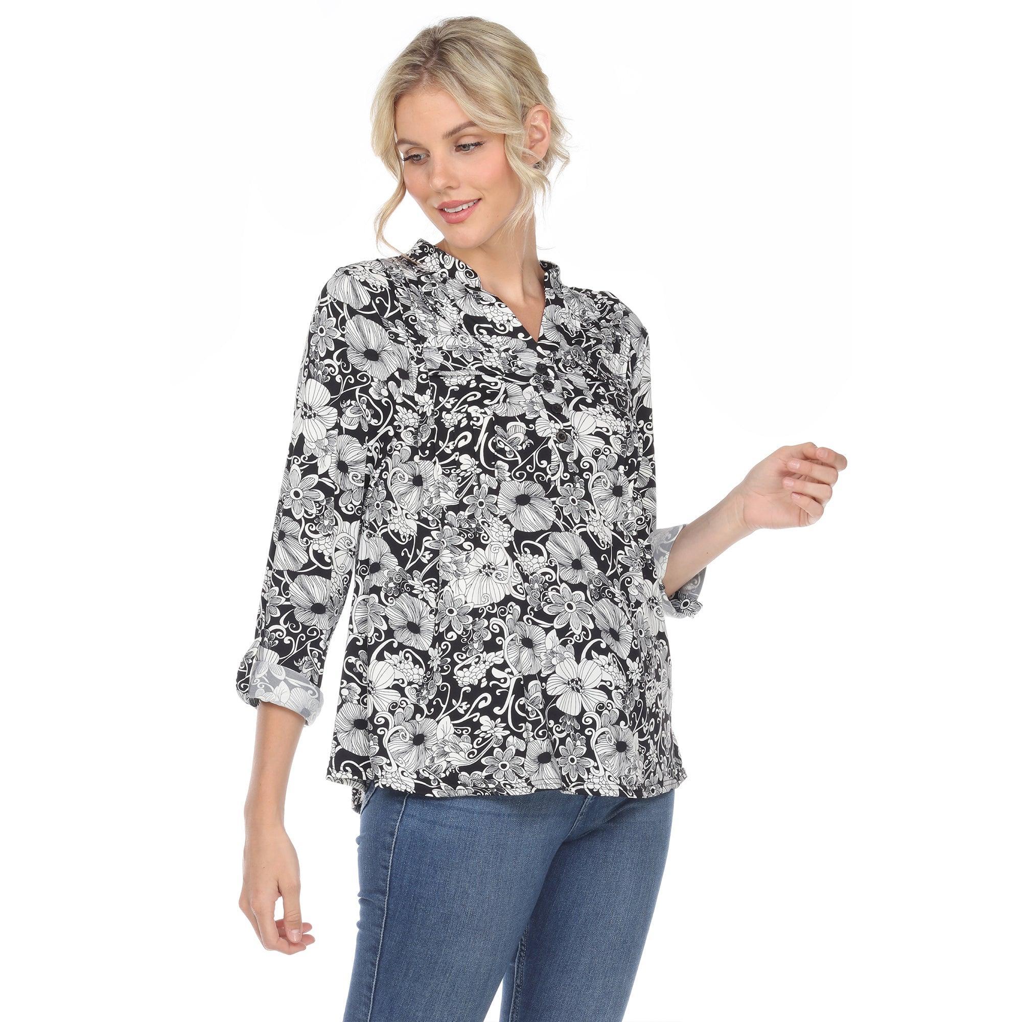 Pleated Long Sleeve Floral Print Blouse Product Image